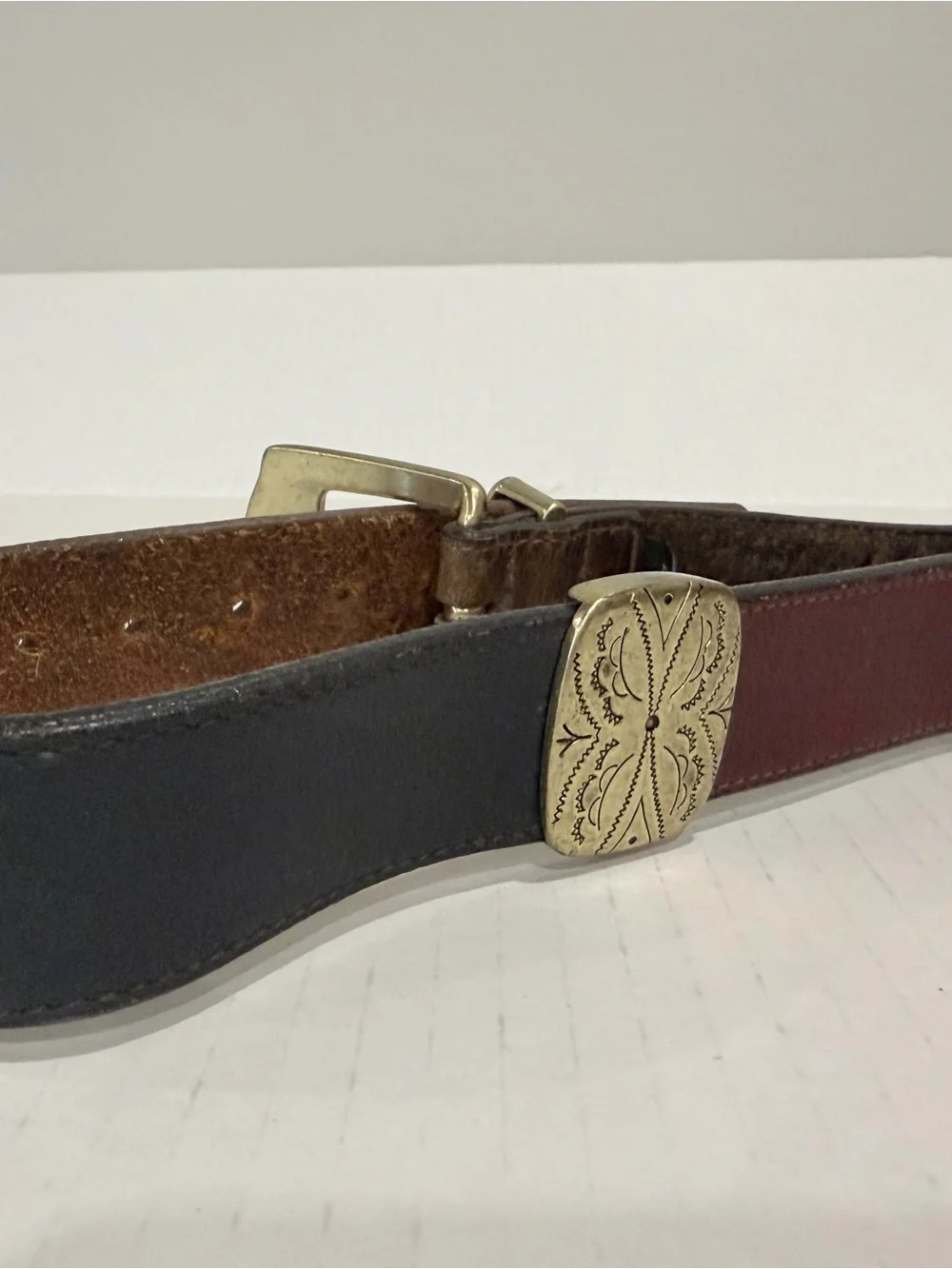 Brighton Two-Tone Leather Wrist Strap with Decorative Brass Accent